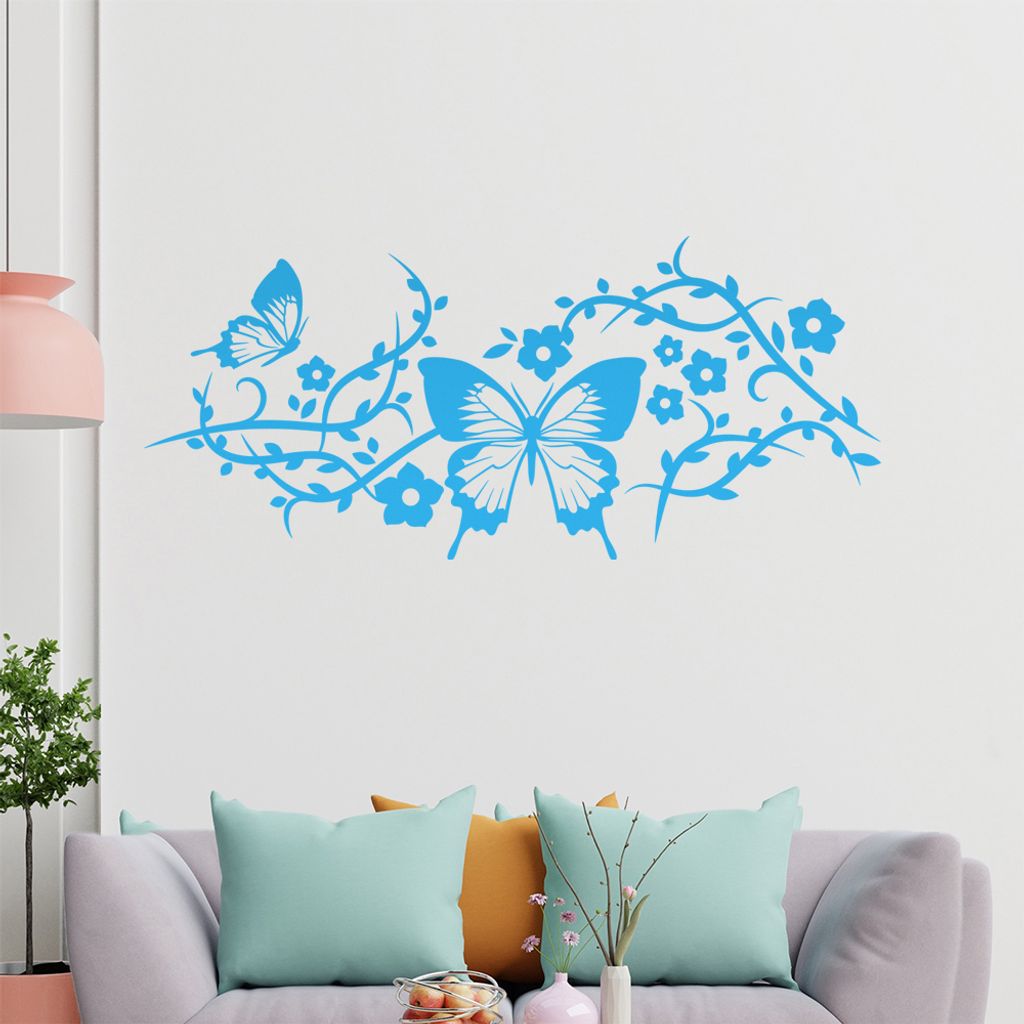 Falter Schmetterlinge Blüte Wandtattoo in 6 Größen - Wandaufkleber Wall Sticker - Dekoration, Küche, Wohnzimmer, Schlafzimmer, Badezimmer