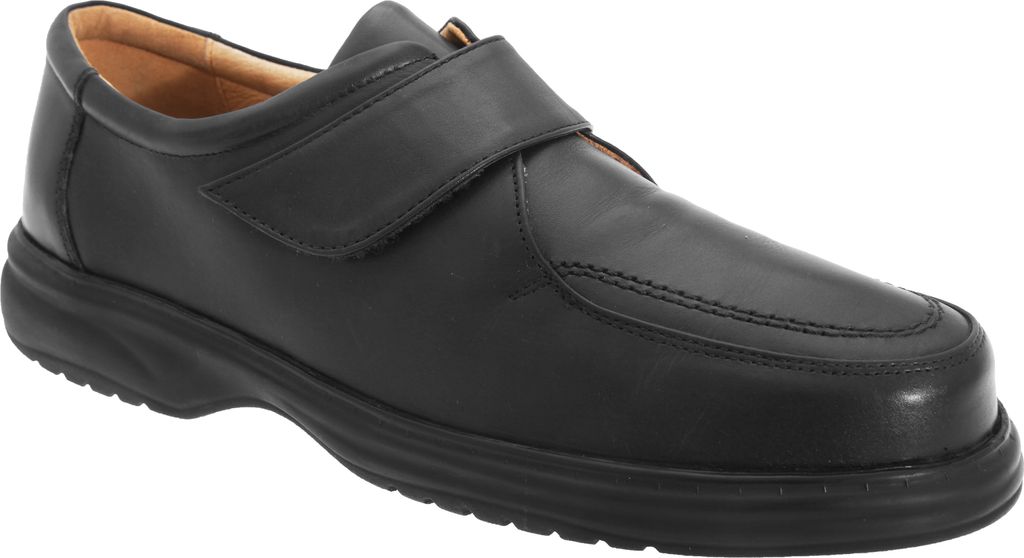 Roamers Herren Superlite Lederschuhe / Schuhe mit Klettverschluss, breite Passform DF119 (45,5 EU) (Schwarz)