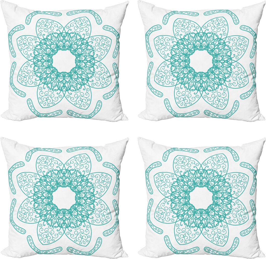 ABAKUHAUS Orient Kissenbezug Set (4 Stück), Persian Art Oriental, Moderner Doppelseitiger Digitaldruck, 40 cm x 40 cm, Seafoam