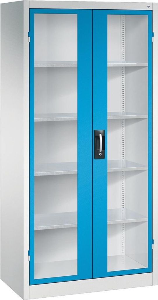 Schwerlastschrank, Flügeltüren mit Sichtfenster , 4 Böden, BxTxH 930x500x1950 mm, RAL 7035/5012