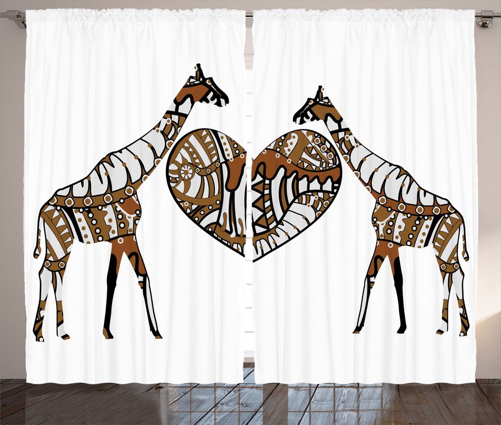 ABAKUHAUS Giraffe Rustikaler Vorhang, Seelenfreund-Herz-Liebe, Wohnzimmer Universalband Gardinen mit Schlaufen und Haken, 280 x 175 cm, Braun weiß