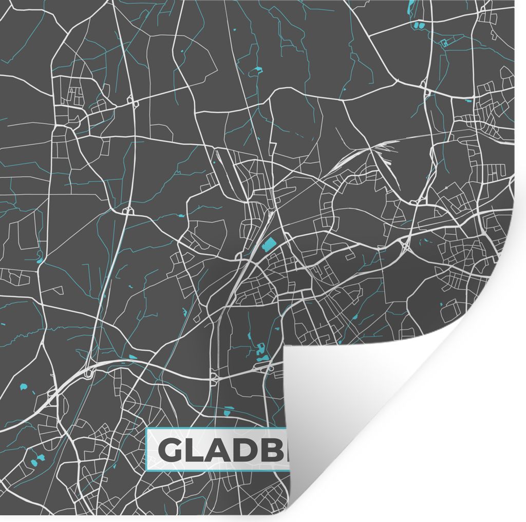 MuchoWow Wandtattoo Wandsticker Wandaufkleber Stadtplan - Karte - Gladbeck - Deutschland - Karte 50x50 cm Selbstklebend und Repositionierbar - Se...