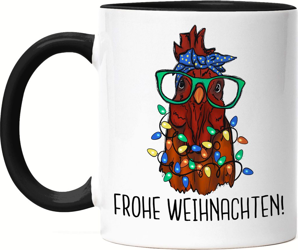 Frohe Weihnachten Tasse Schwarz Truthahn Weihnachtsdekoration Lichterketten Merry Christmas Weihnachtsessen