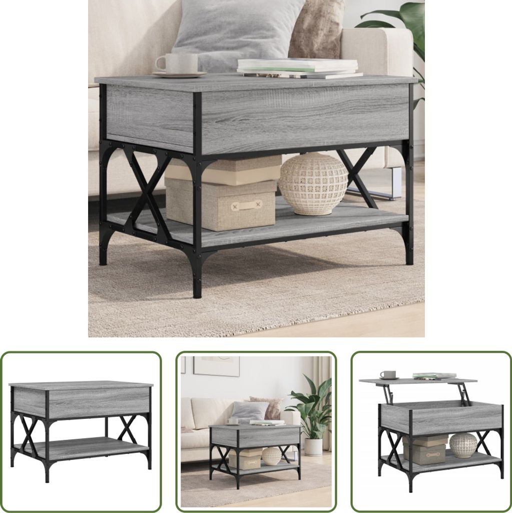 The Living Store Couchtisch Grau Sonoma 70x50x50 cm Holzwerkstoff und Metall