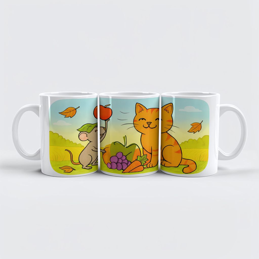 raxxa Premium-Tasse "Cute Cartoon Cat With Mouse and Heart Balloon"