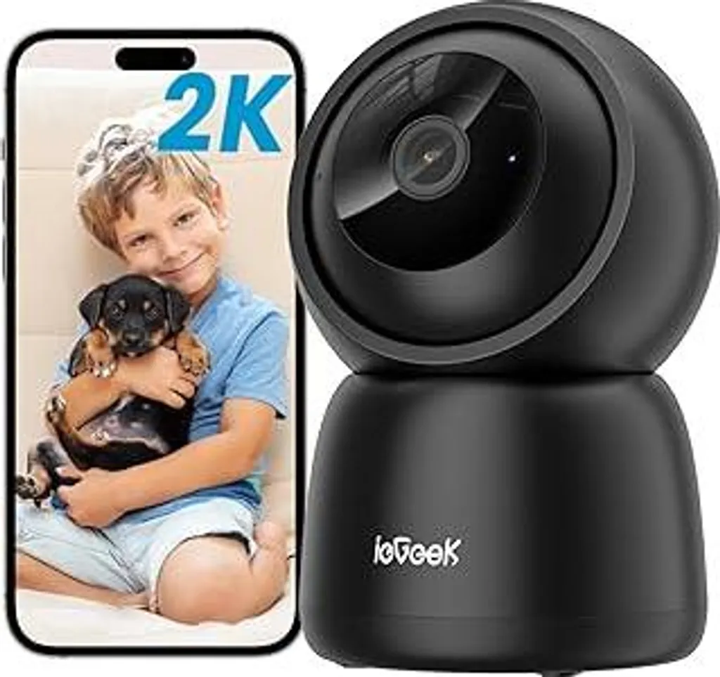 ieGeek Telecamera di sorveglianza per interni, telecamera di sorveglianza 2K per interni, telecamera Wi-Fi a 360° per interni, audio bidirezionale, visione notturna 15 m, rilevamento del movimento PIR, tracciamento automatico, Alexa