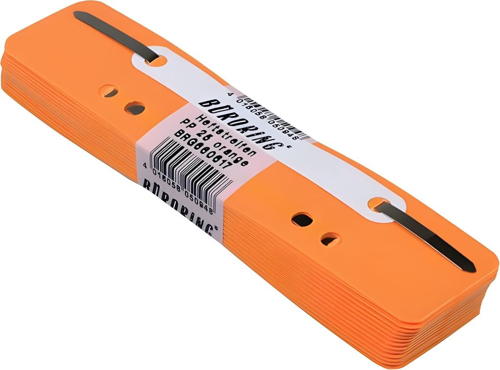 Büroring Heftstreifen kurz, Kunststoff, orange, Kunststoffdeckleiste, 25 Stück