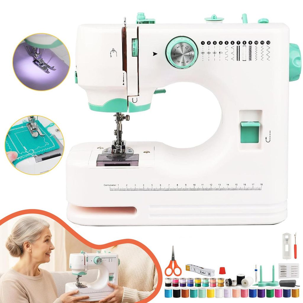Portable Nähmaschine für Anfänger, 12 Stickmuster, Einfach Produktbild 