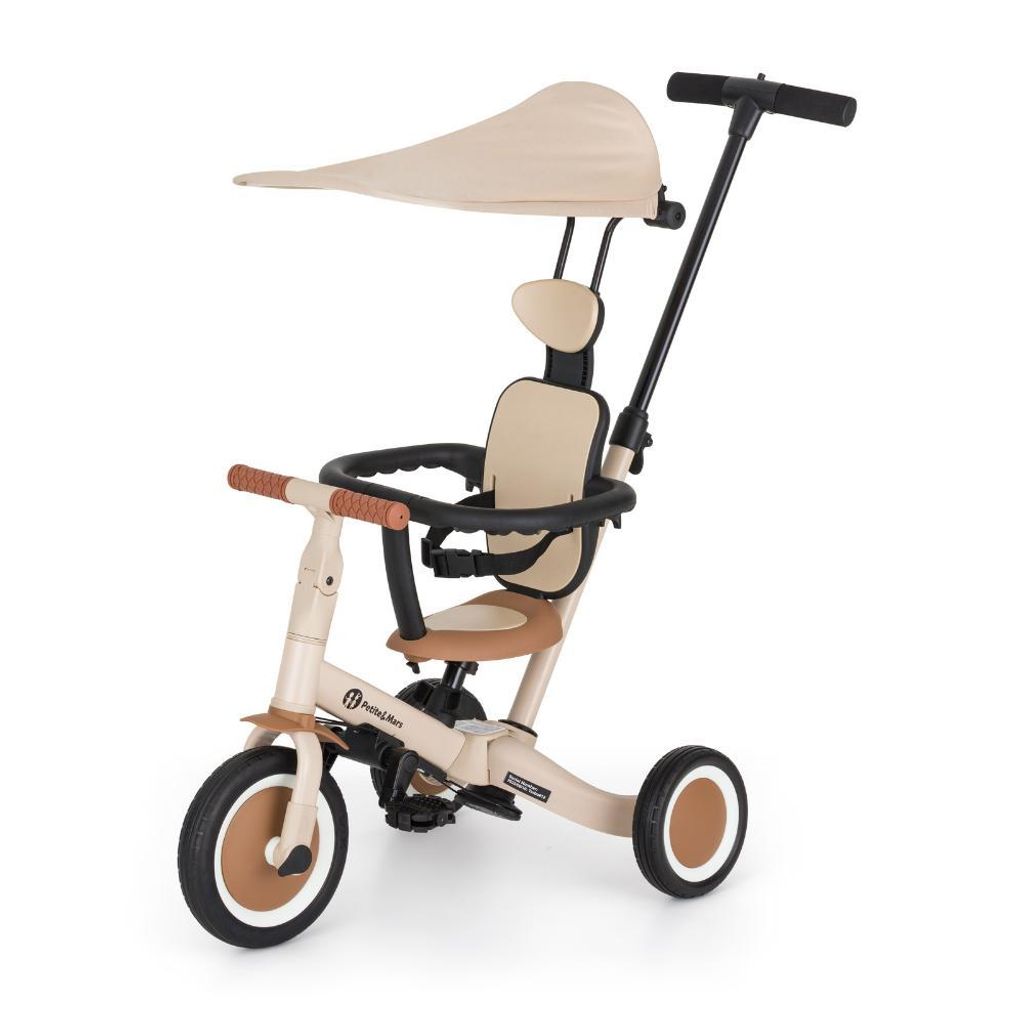 PETITE&MARS Multifunktionales 5-in-1-Dreirad Turbo PLUS * Fahrrad * Dreirad * Laufrad * Rutschauto * Lauflernfahrzeug mit Baldachin (Desert Sand)