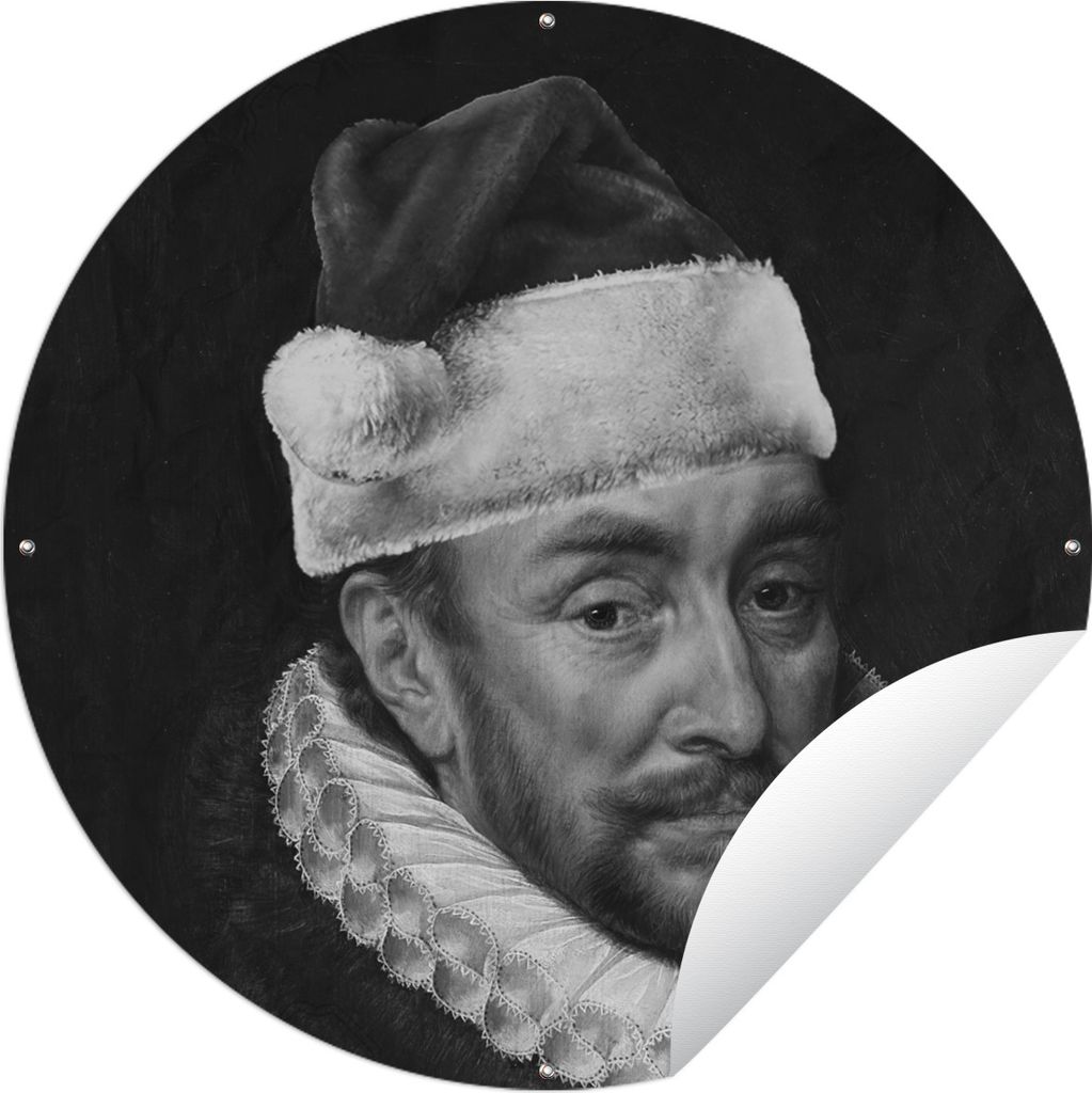 MuchoWow Gartenposter Outdoor-Poster Rund Porträt von Wilhelm I. - Adriaen Thomasz - Schwarz und Weiß Ø 150 cm Gartendeko Rundes Poster draußen