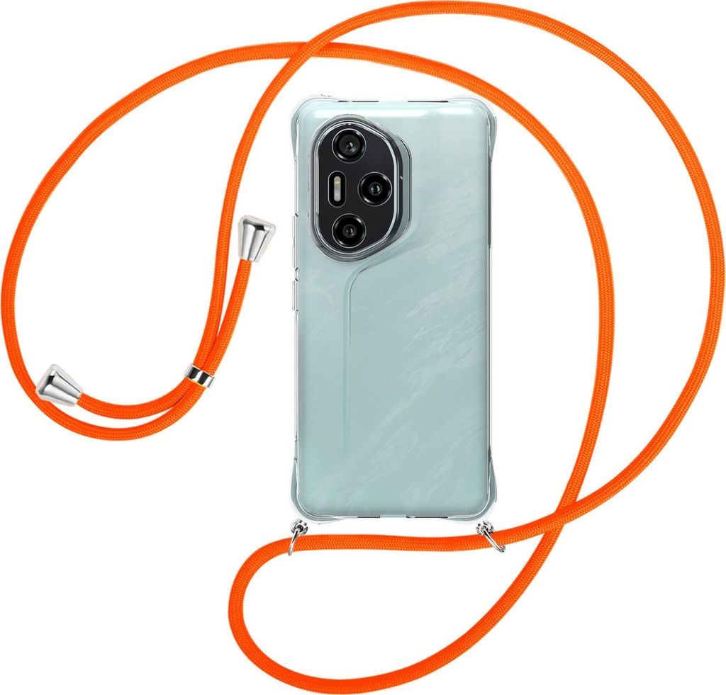 Handykette Backcover-Schutzhülle mit Band (Metall silberfarben) für Honor 300 Pro 5G - neonorange