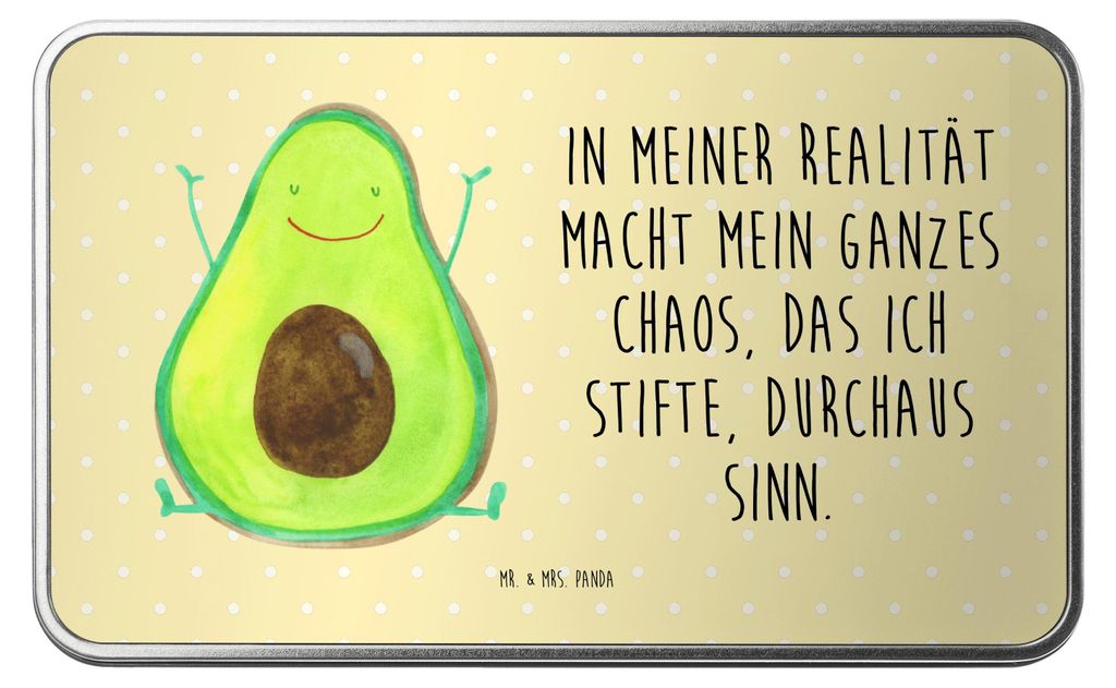 Mr. & Mrs. Panda Geschenkbox Avocado Glücklich - Gelb Pastell - Geschenk, Keksdose, Chaos, Dose, Kaffeedose, Teedose, gewürzdose, Frucht
