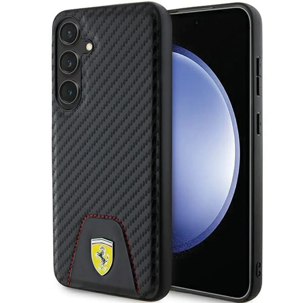 Custodia Rigida Ferrari per S24+ S926 - Carbonio & Eco-Pelle Nera