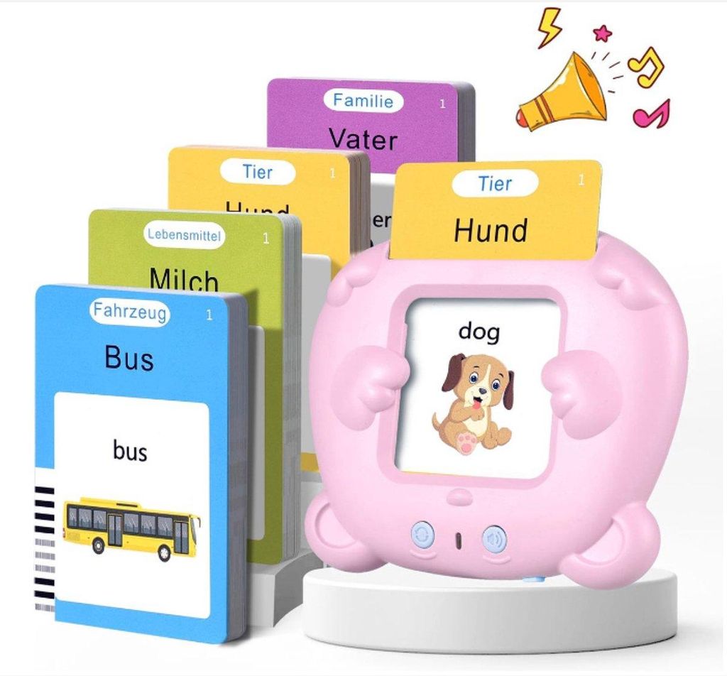 Montessori Lernspielzeug, Sprechende Flashkarten Deutsch & Englisch, 112 Karten, Rosa