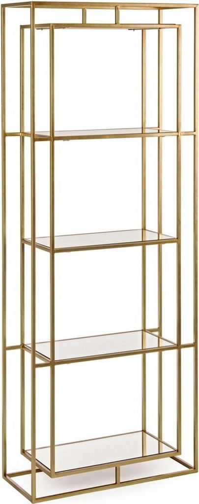 Bücherregal Elenor 68x28x172,5cm Stahlgestell Gold mit 4 Regalböden aus Glas