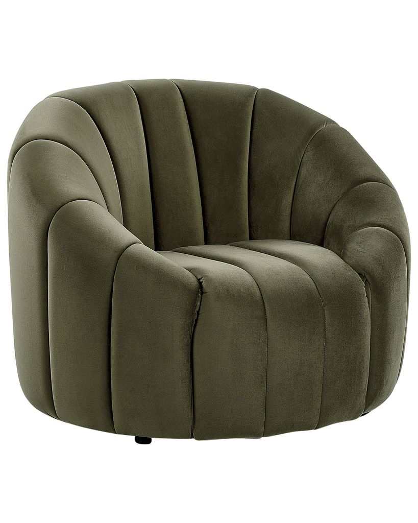 BELIANI Sessel Dunkelgrün Samt mit Niedriger Rückenlehne Gesteppt Oval Muschel Form Retro Design Wohnzimmer Schlafzimmer Garderobe Ausstattung