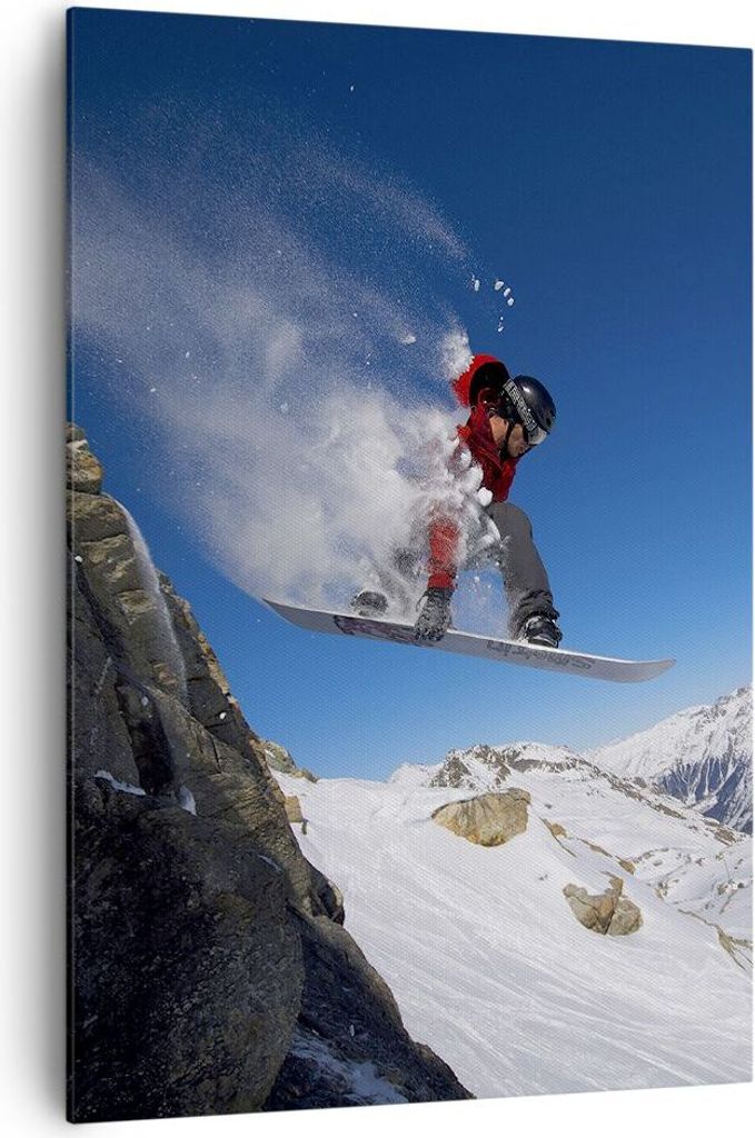 Bild auf Leinwand - Leinwandbild - Einteilig - Snowboard Winter Berg Gipfel - 70x100cm - Wand Bild - Wanddeko - Wandbilder - Leinwanddruck - Wandde...