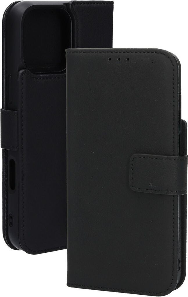 Mobiparts iPhone 16 Pro Max MagSafe Hülle Echtes Leder Abnehmbare 2in1 Klapphülle Geldbörse - Schwarz