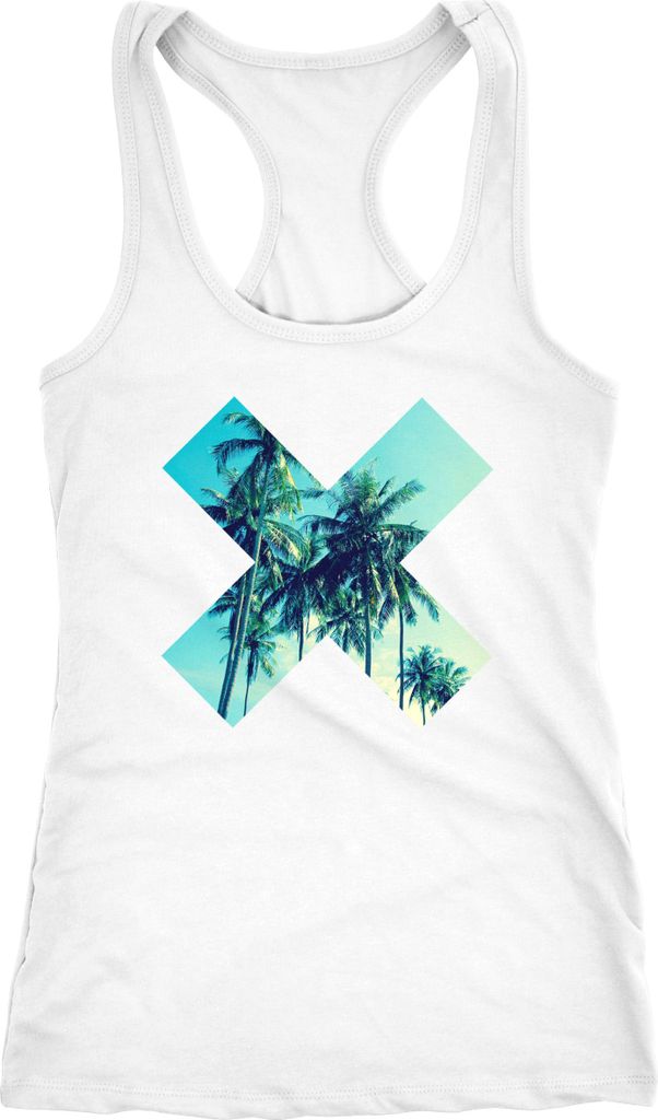 Damen Tank-TopX Aufdruck Pustblume Ananas Galaxy Blumen Rosen Flower Weltall Palmen Neverless palme S