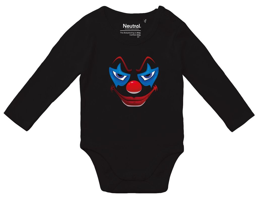 Huuraa Baby Body Horrorclown Halloween 74 Black Baumwolle Fairtrade Langarmbody Geschenkidee