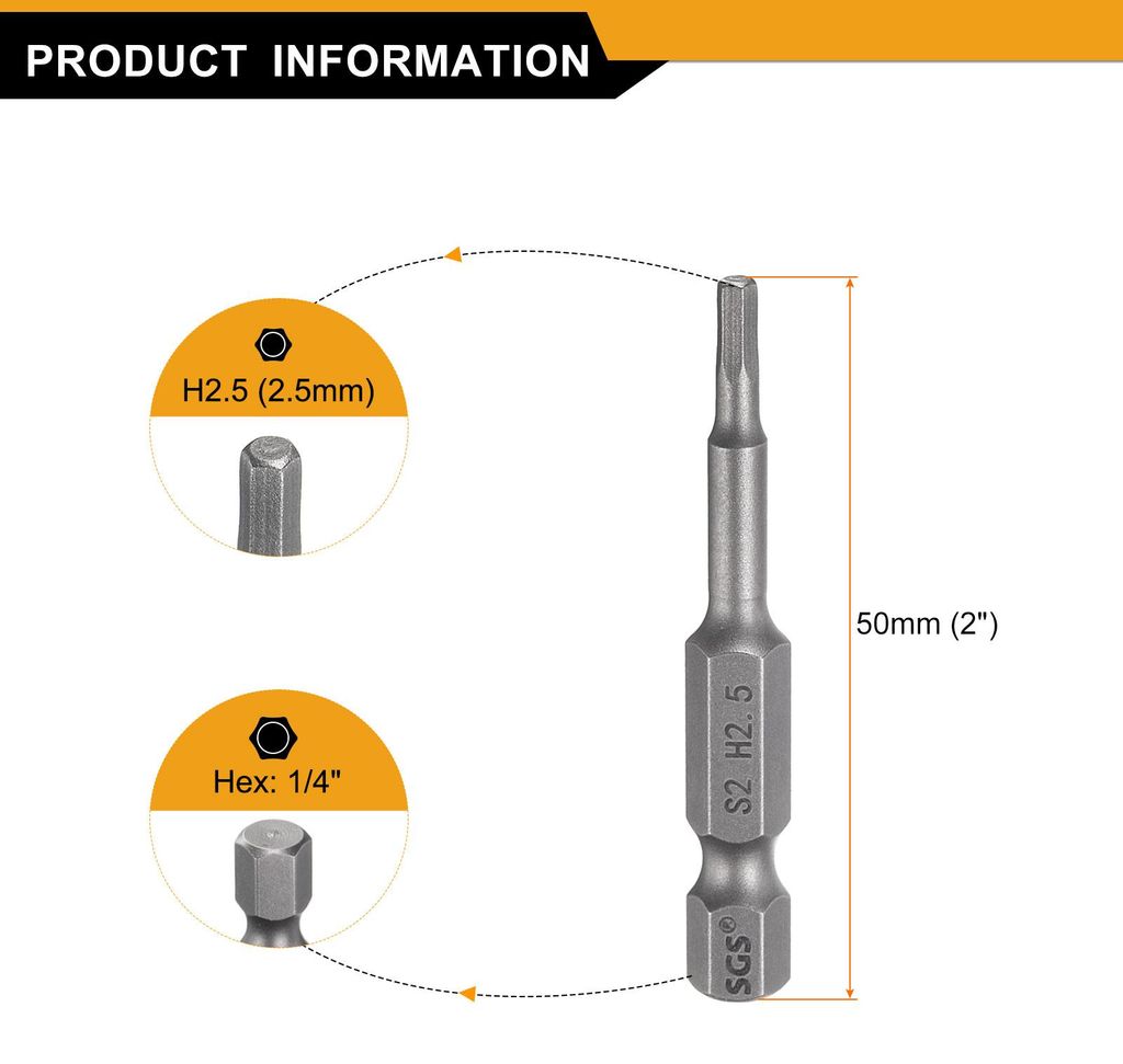 3 Stš¹ck 2,5mm(H2,5) Innensechskant Bit Set, Bitsatz Metrisch 50mm Lang, 1/4" Sechskantschaft Magnetische S2 Stahl Schraubendreher Sechskant Bohr...