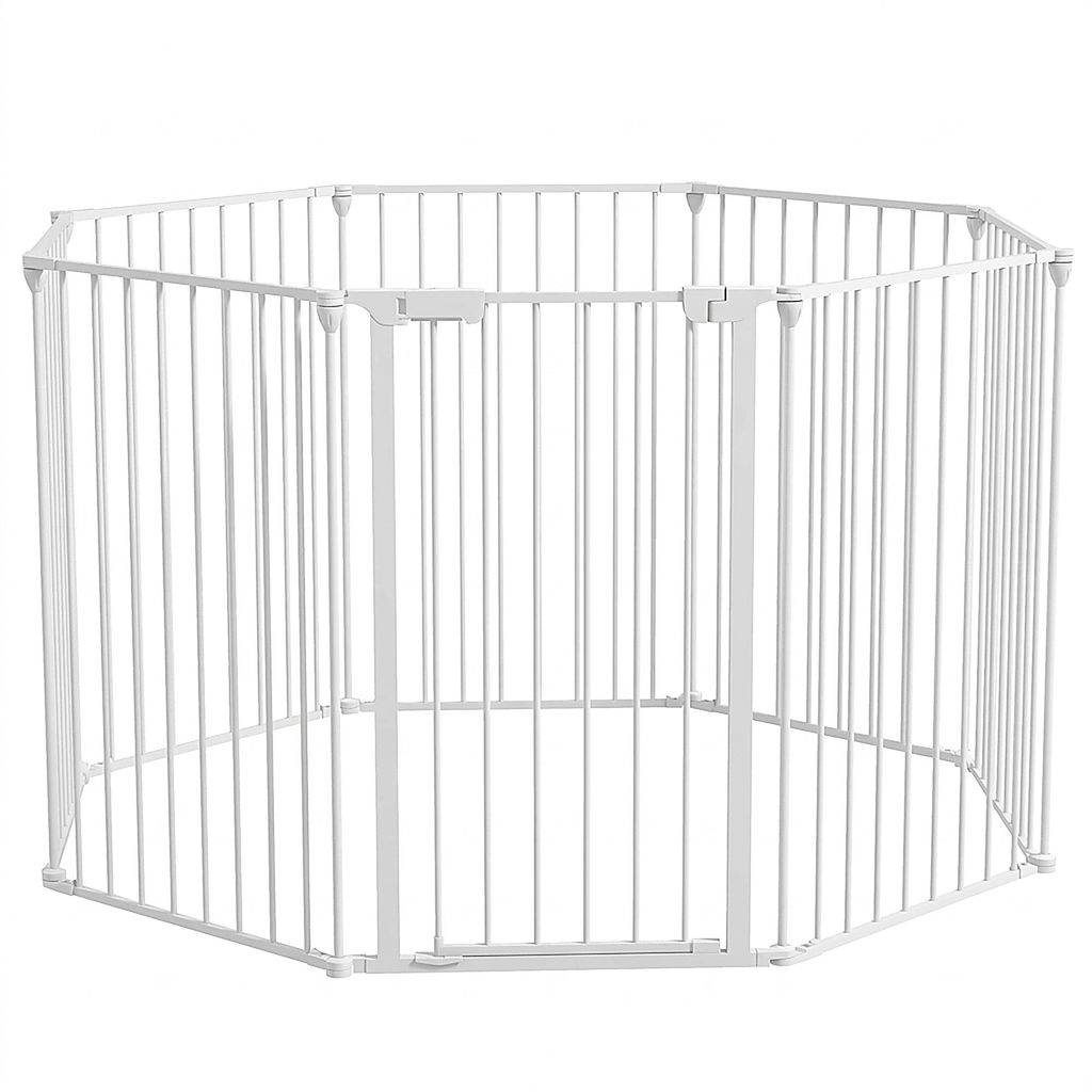 Welpenauslauf & Absperrgitter 2in1 – 8 Paneele, Stahl 90 cm, weiß