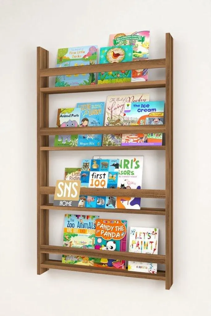 Meuble de rangement livres enfant Montessori aspect noyer 74x120cm