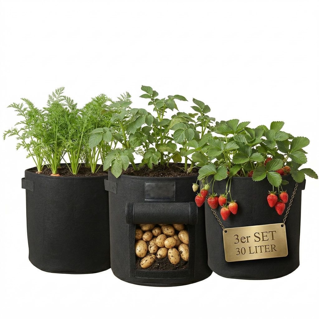 Garten Pflanzsack 3er Set | 30 Liter | Mit Sichtfenster & Produktbild 
