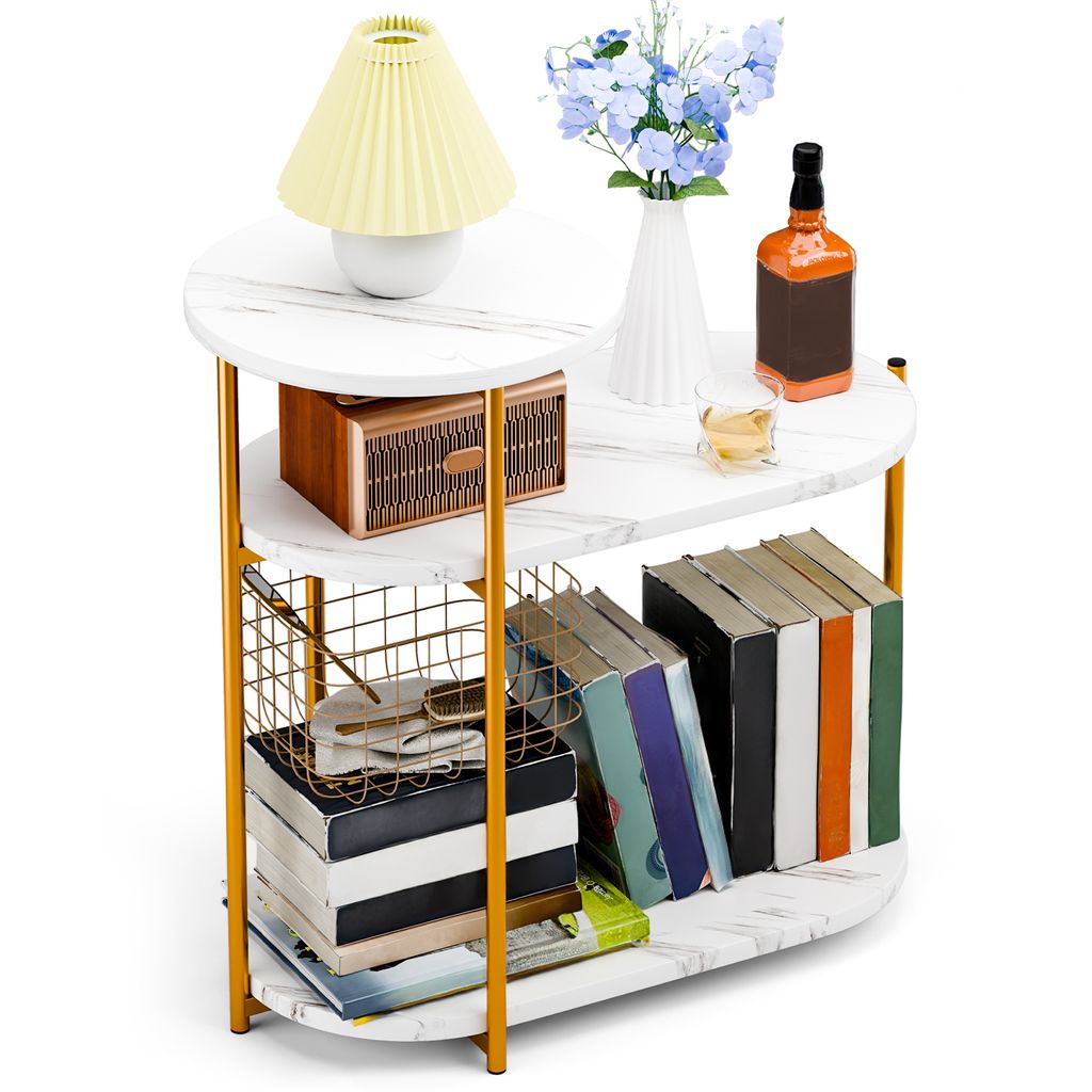 Beistelltisch, schmaler Beistelltisch, schmaler Nachttisch, kleiner Aufbewahrungs-Beistelltisch mit 3-stufigen Regalen, Sofa-Beistelltisch mit abge...