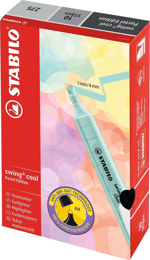 STABILO Textmarker - swing cool Pastel - 10er Pack - Seidengrau