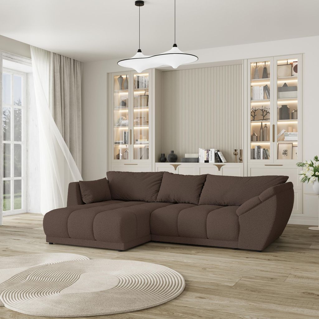 Masseno Ecksofa ORENTI L-S mit Schlaffunktion L-Form, Sofa mit Bettkasten, Wohnzimmersofa, Couch, Soffa, Bettsofa, Couchgarnitur- Braun, QUELLE 25