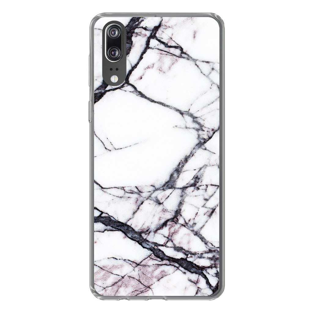 MuchoWow Handyhülle Schutzhülle Hülle für Huawei P20 Marmor - Weiß - Stein Silikon Softcase Handy Hülle - Hardcover