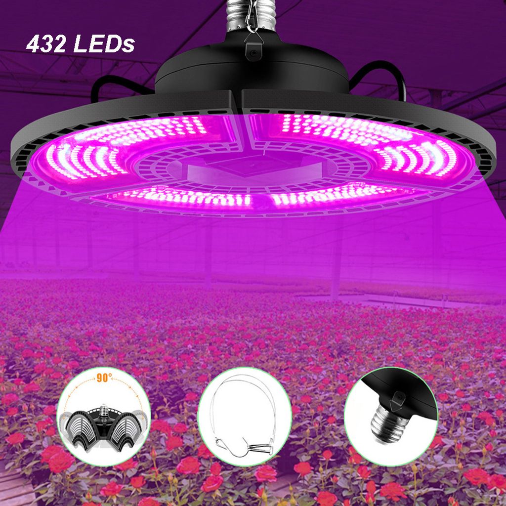 LED Pflanzenlampe Vollspektrum 400W Faltbar, LED Grow Lampe 432LEDs E27, Pflanzenlicht Wachstumslampe für Gewächshaus Zimmerpflanzen