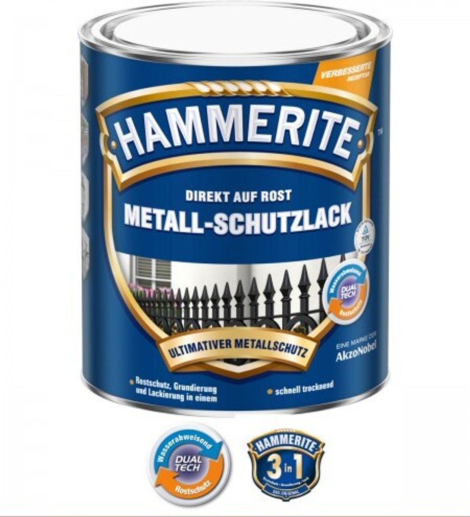 Hammerite Metall-Schutzlack Glänzend, Fertig gemischt, Zaun, Möbel, Treppe, Fenster, Metall, Glänzende Oberfläche, Braun, 10 m²/L, Braun