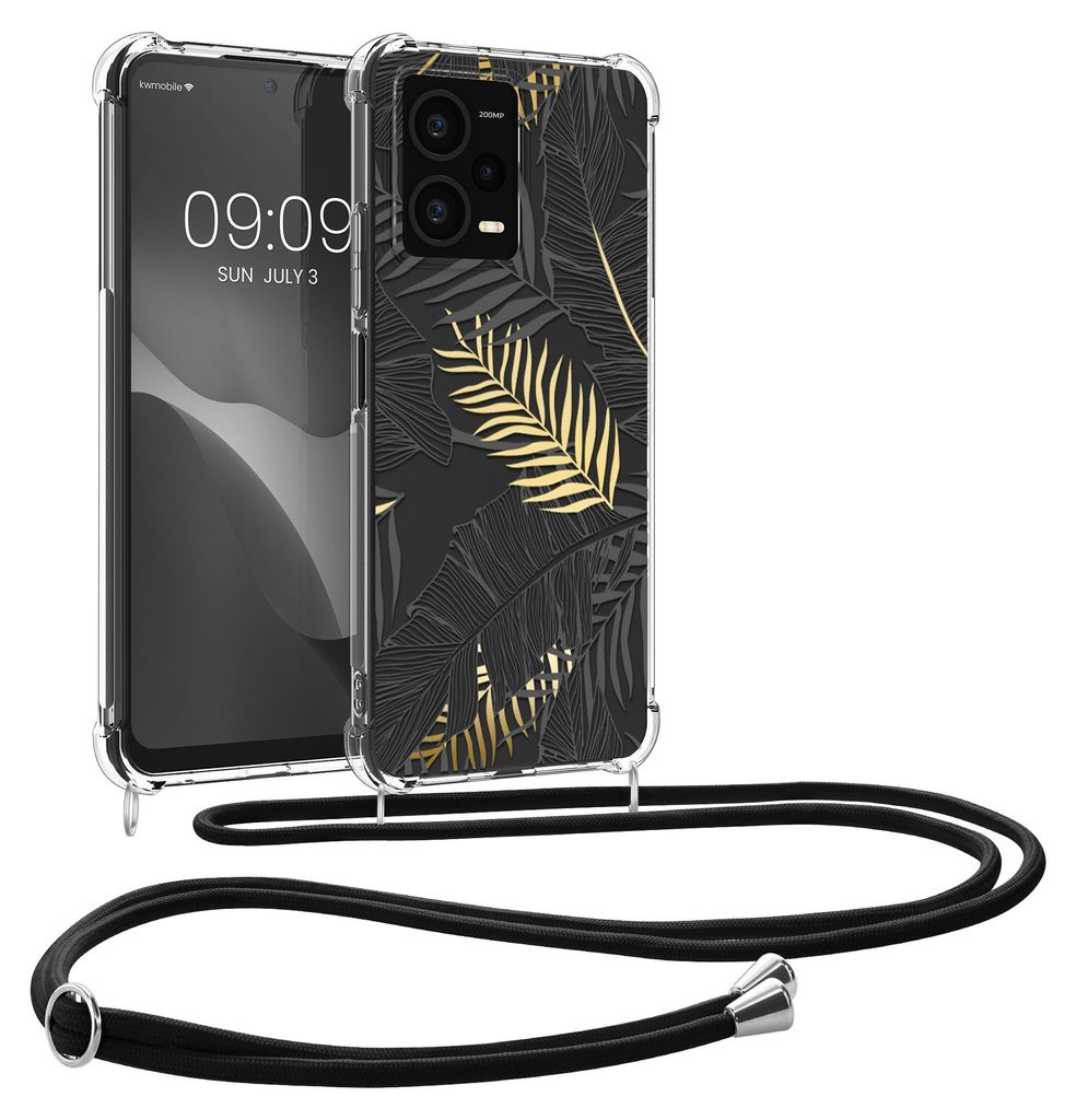 kwmobile Necklace Case kompatibel mit Xiaomi Redmi Note 12 Pro+ 5G / Note 12 Pro Plus 5G Hülle - Silikon Cover mit Handykette - Gelb Grau Transparent