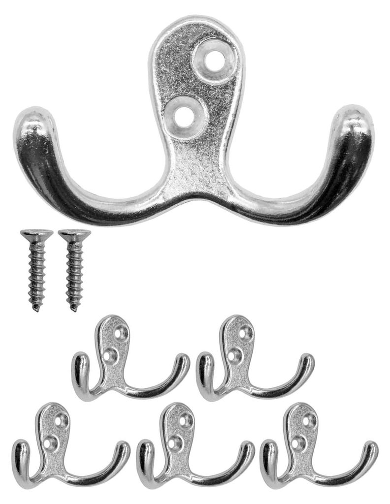 5er Set klassische Doppel-Haken, Garderoben-Haken, 50x37mm, chrom, silber