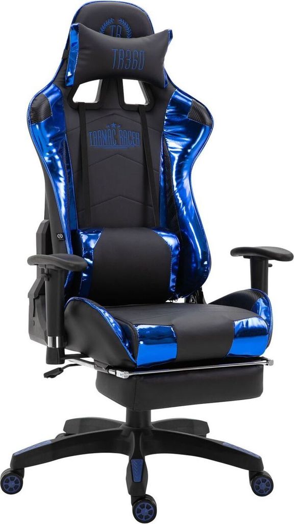 Racing Bürostuhl Turbo mit Fußablage glanz schwarz/blau