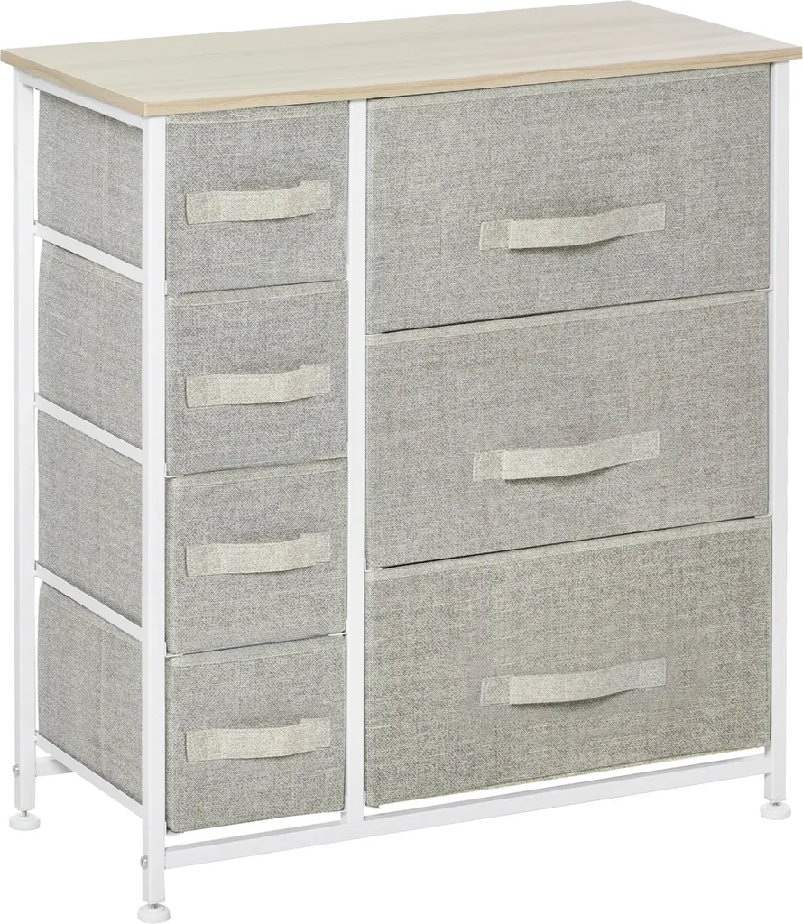 Petit meuble de rangement 7 tiroirs gris contre le désordre, 63x30x71 cm