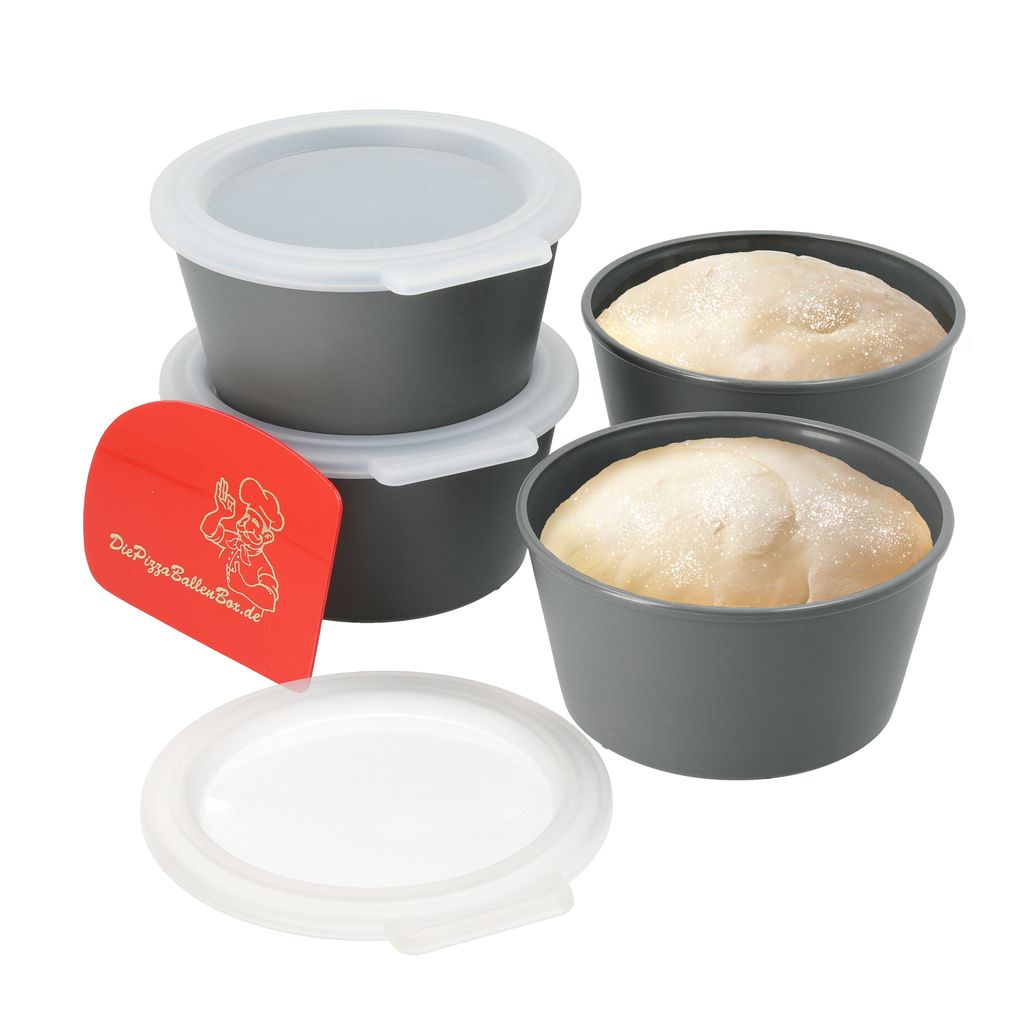 RoyalFay Pizzaballenbox mit Deckel 4er Set aus nachhaltigem organischen Kunststoff Zutatenbehälter Gärbox Lunchbox Meal Prep Bowl
