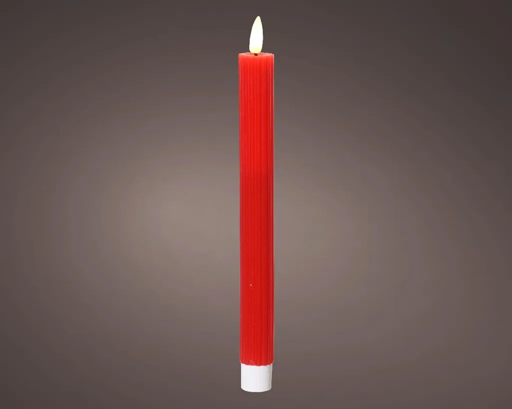Bougie dînatoire LED rouge nervurée 24cm - Set de 2 bougies de table