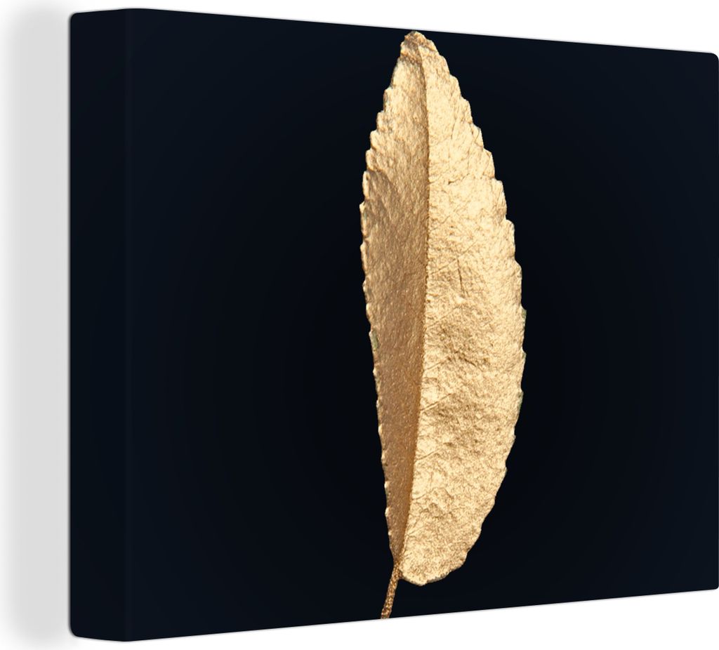 MuchoWow - Leinwandbilder - Blätter - Schwarz und Gold - Luxus - Chic - Natur, Wandbild, Wanddeko Bilder Wohnzimmer, 120x90 cm