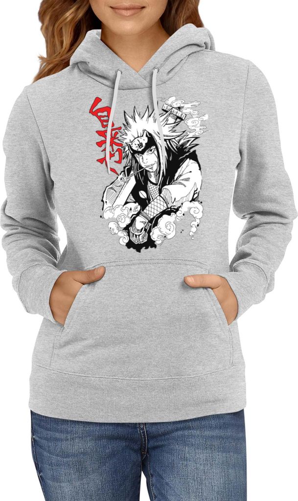 Damen Kapuzenpullover Naruto Jiraiya 04, Lady XS / Grau