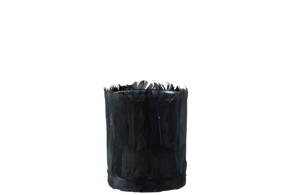 Photophore en Verre Noir J-Line Plume Ø 7,5 cm pour Bougies