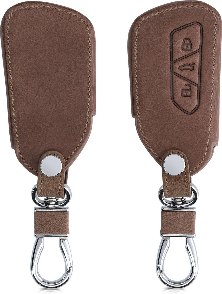 kwmobile Autoschlüssel Kunstleder Hülle kompatibel mit VW Golf 8 3-Tasten Autoschlüssel - Schlüsselhülle in Dunkelbraun