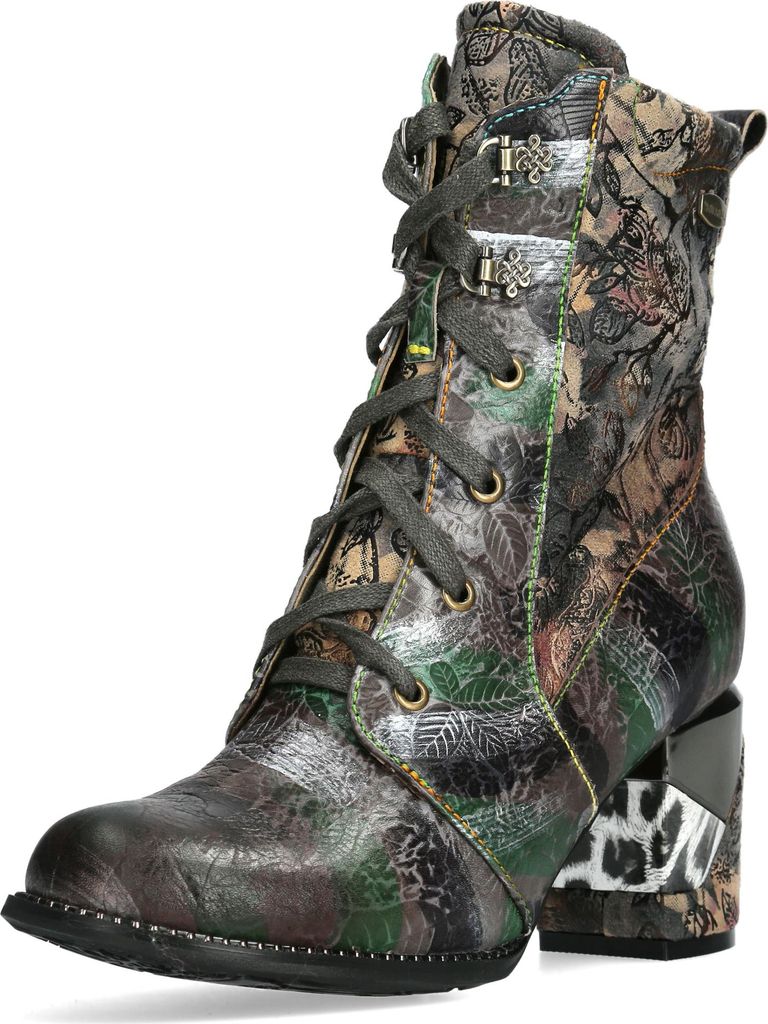 Laura Vita Damen Stiefelette mehrfarbig florales Muster Animal Print Maevao 10, Größe:39 EU, Farbe:Grün