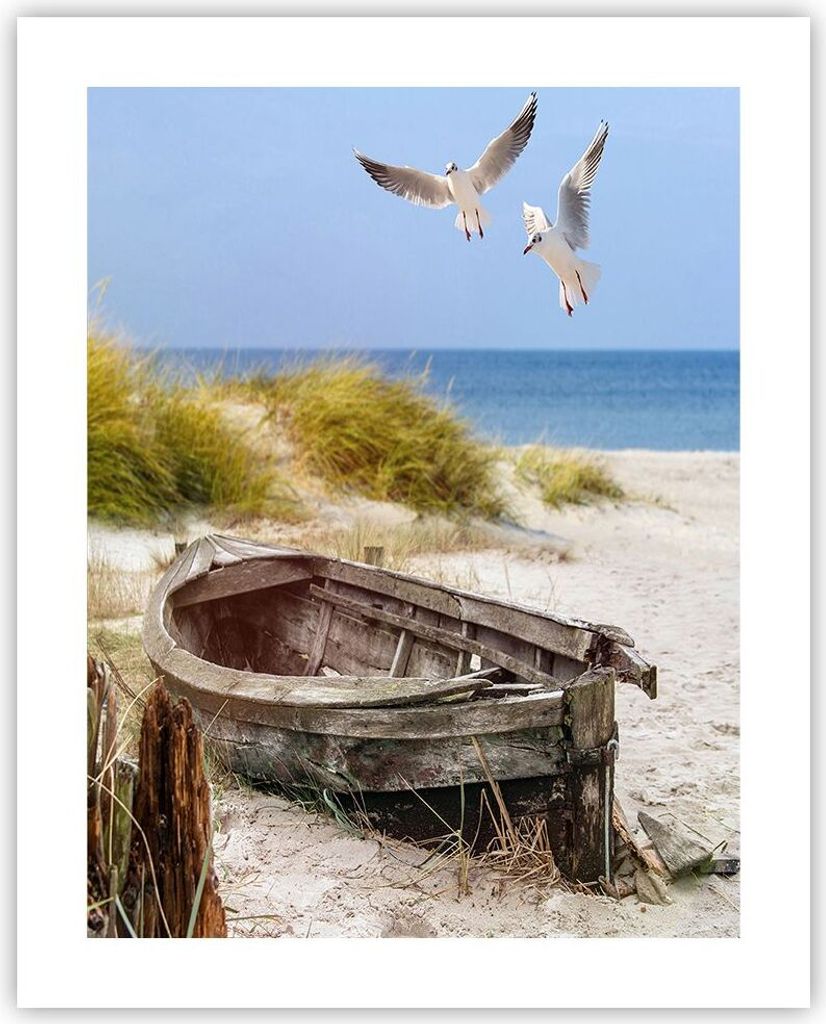 Poster - Poster ohne Rahmen - Strand Möwen £ódŸ - 40x50 cm - Wand Bild - Wanddeko - Wandbilder - Kunstposter - Wandposter - Bilder - Kunstdruck...