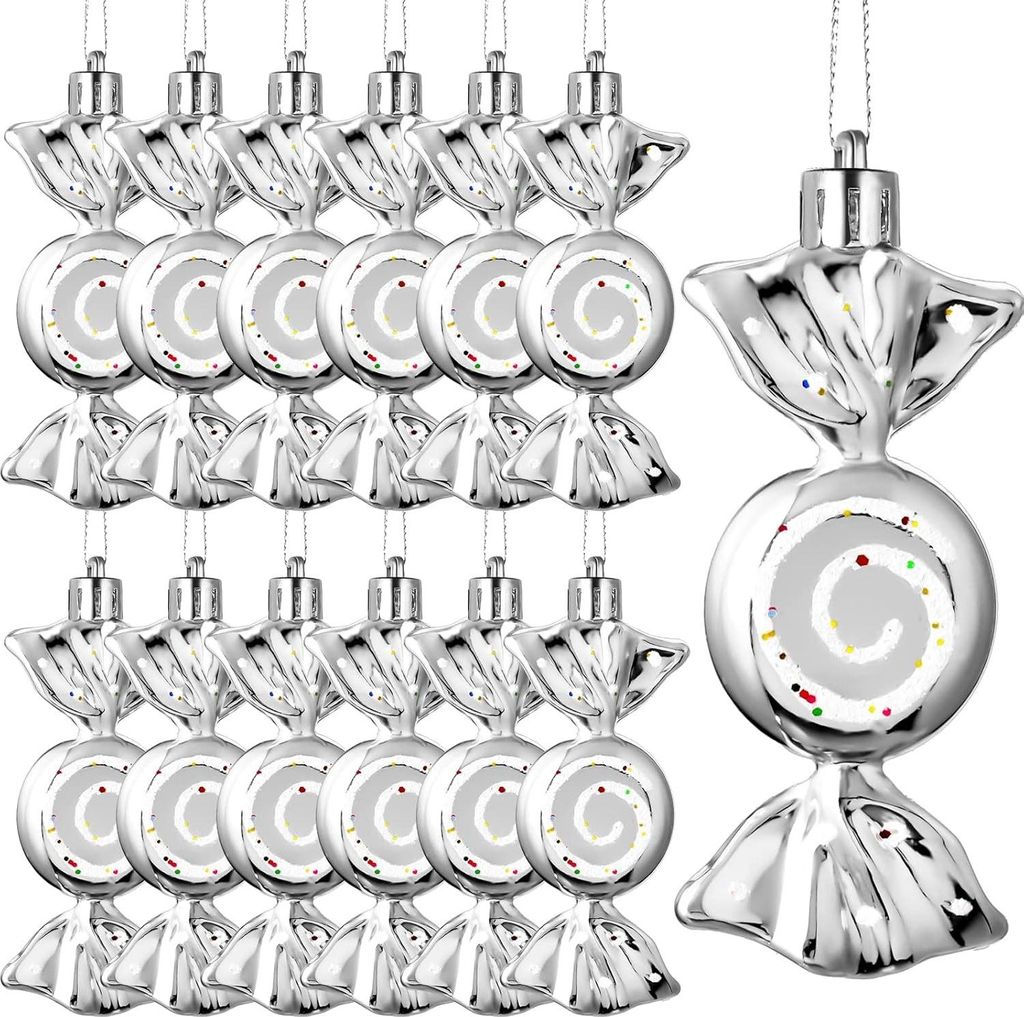 INF Weihnachts Mini Süßigkeiten Ornamente - 6er Set, Festliche Baumhänger Silber