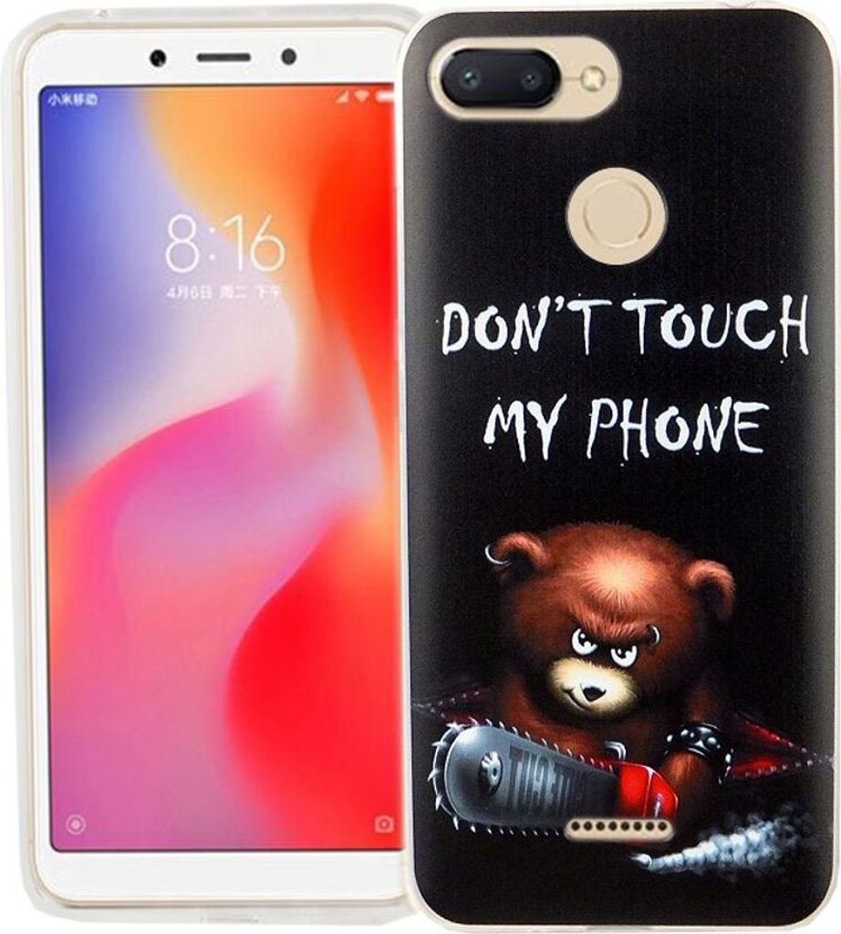 Xiaomi Redmi 6A Handy Hülle Schutz-Case Cover Bumper Dont Touch My Phone Bär
