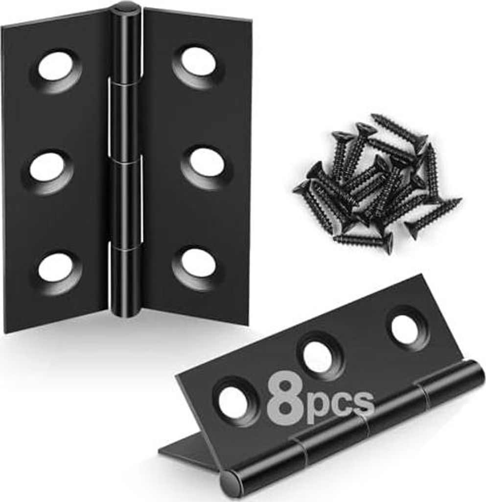 JatilEr 8 Stück Scharniere Klappbar 44mm * 31mm, Scharnier Schwarz Edelstahl Schanier Klein Schaniere Scharnierband mit 48 Stück Schrauben, Leich...