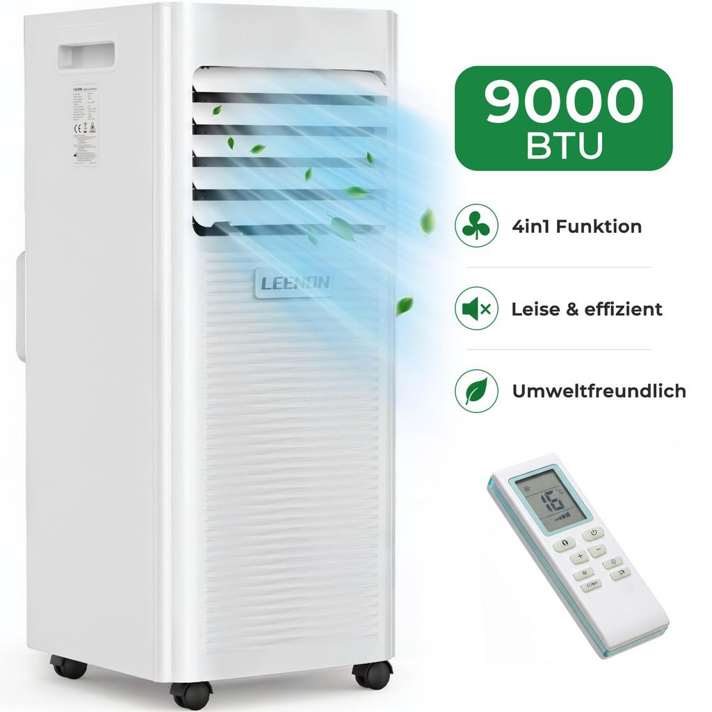 Mobiles Klimagerät 9000 BTU mit Abluftschlauch, 4-in-1 Klimaanlage mit Fernbedienung ,LED Display, ,für Schlafzimmer, Wohnzimmer& Büro